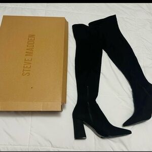 Steve Madden Black Over-the-Knee Boots with Block Heel